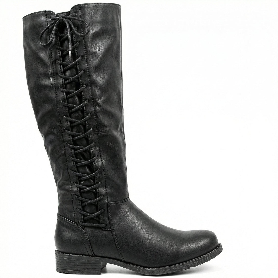 Leather Knee High Boots Low Heel Non Slip Lined Winter
