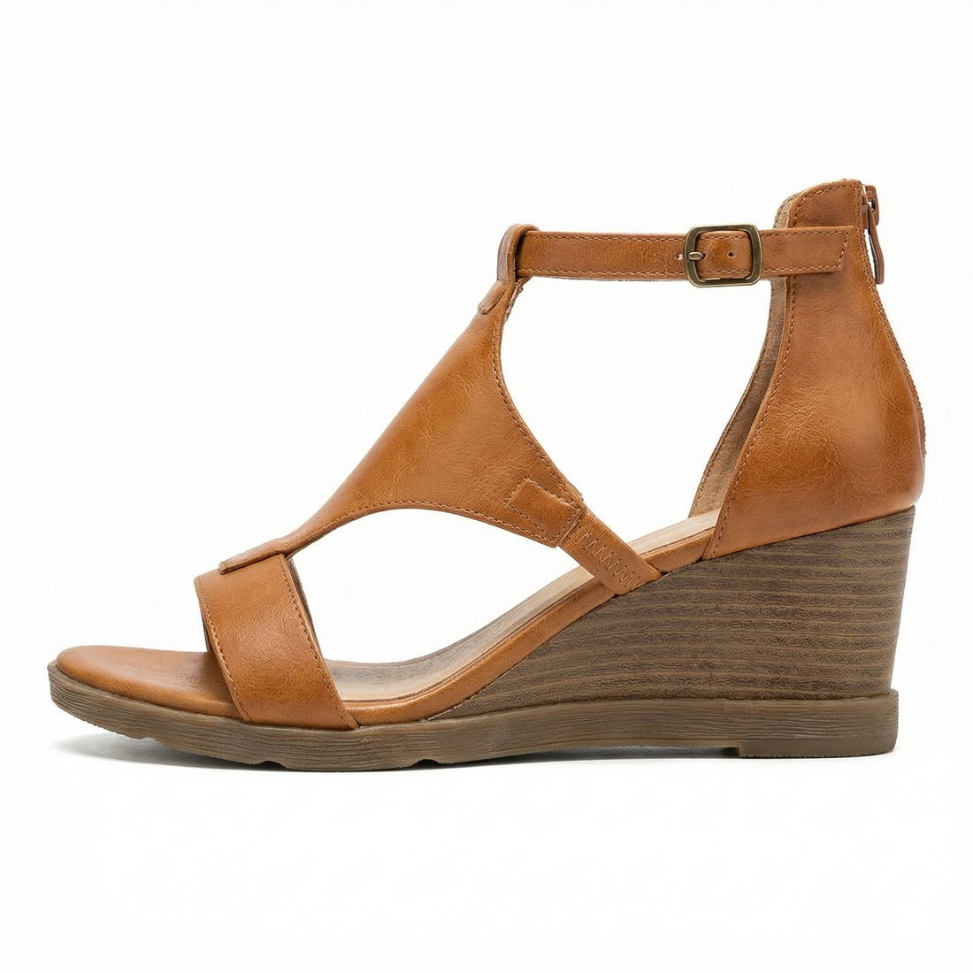 Women's Leather Sandals Wedge Ankle Strap