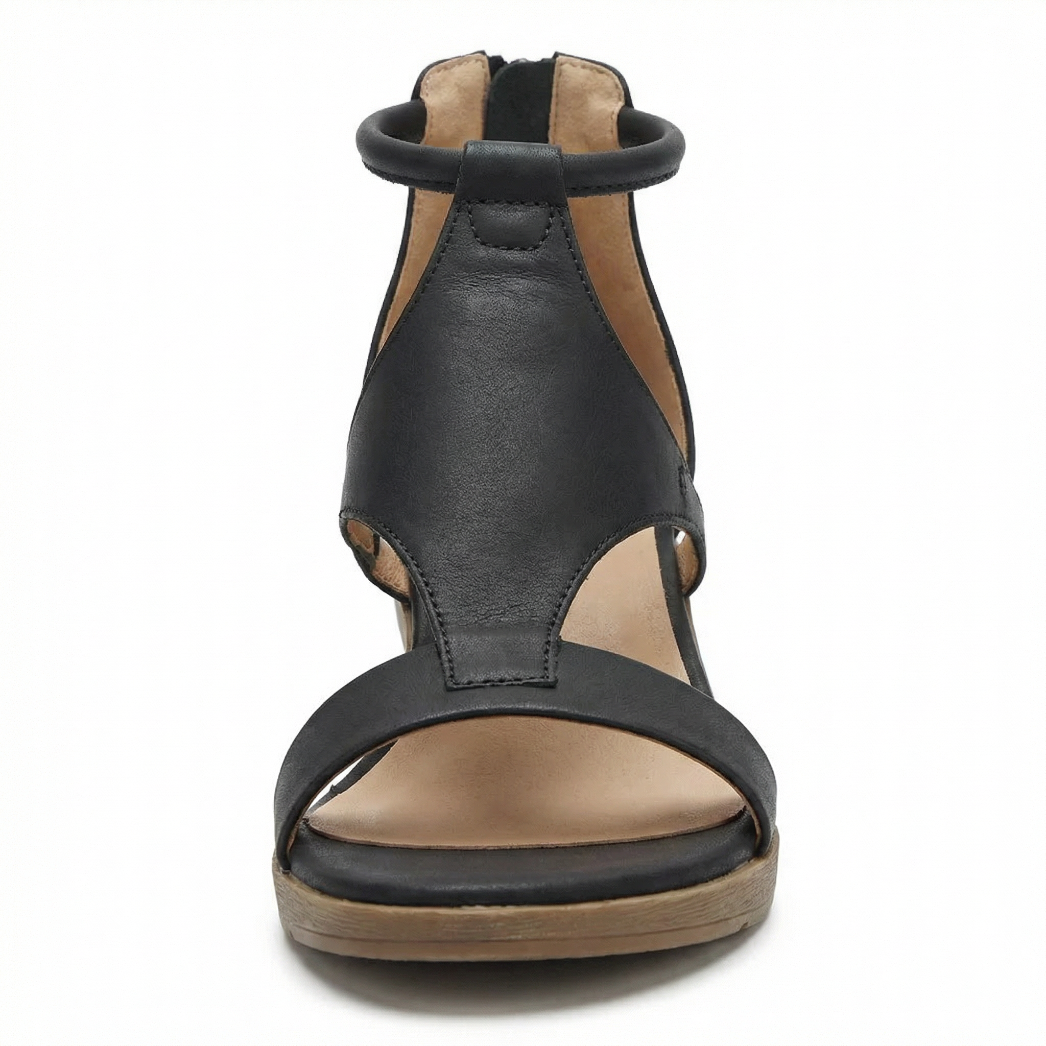 Women's Leather Sandals Wedge Ankle Strap