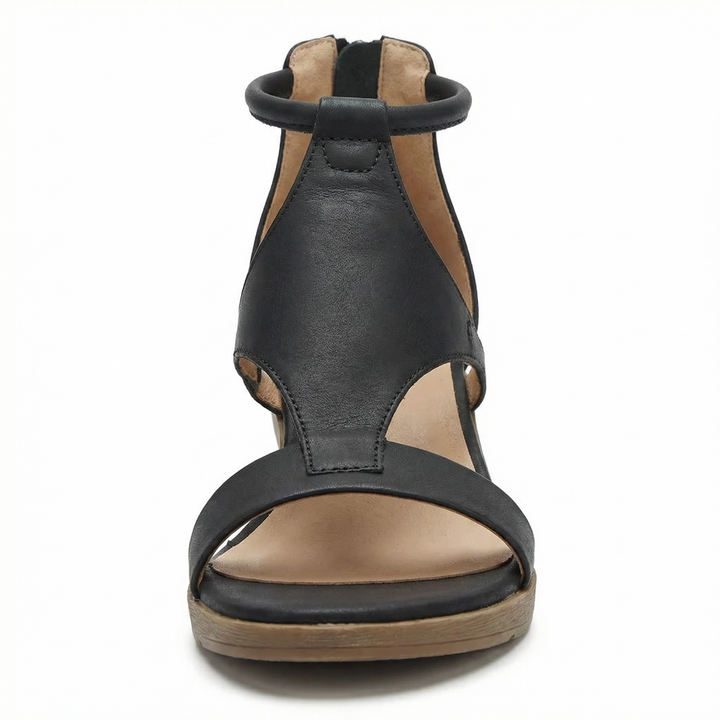 Women's Leather Sandals Wedge Ankle Strap