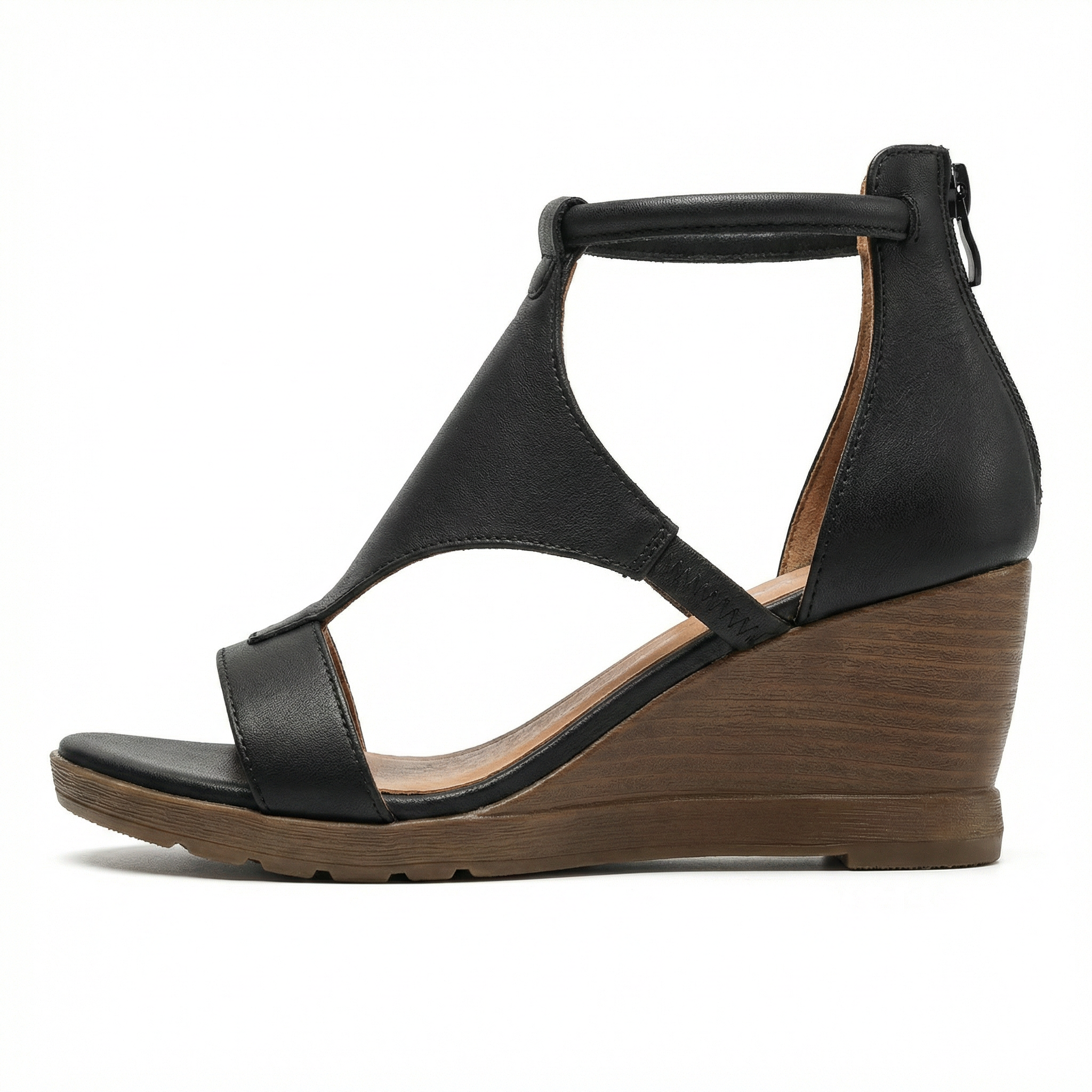 Women's Leather Sandals Wedge Ankle Strap