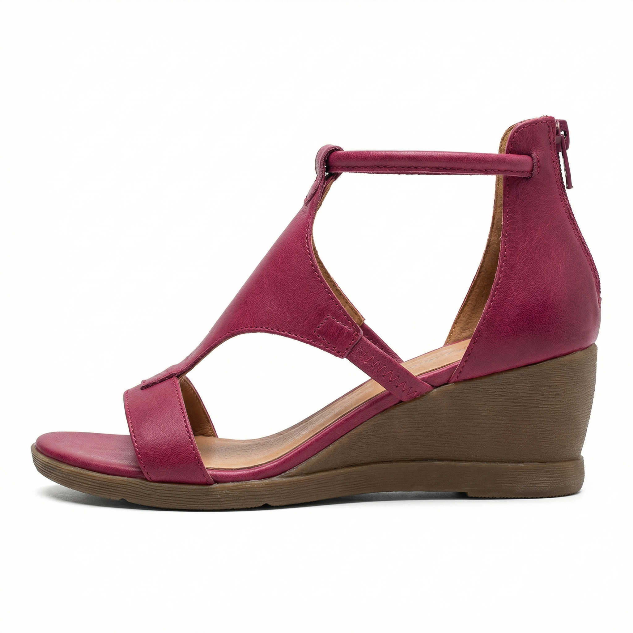 Women's Leather Sandals Wedge Ankle Strap