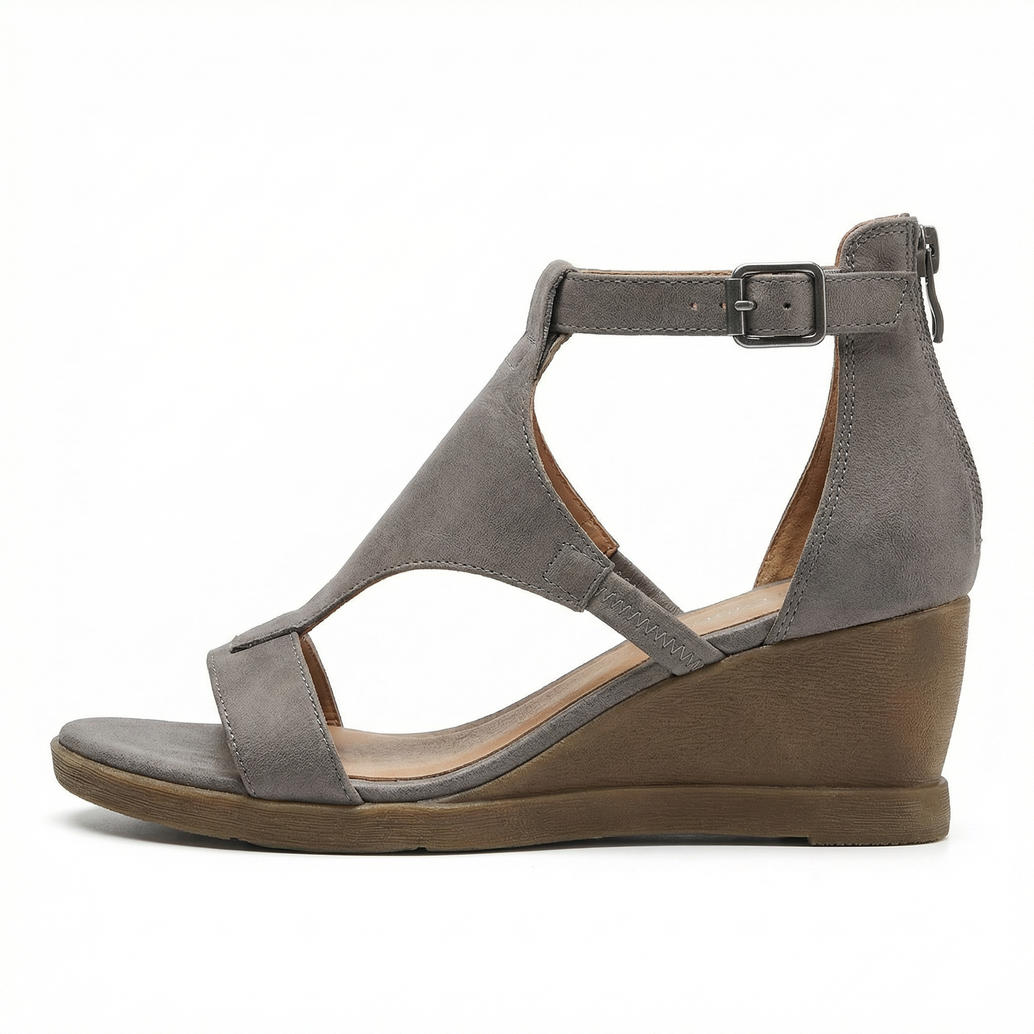 Women's Leather Sandals Wedge Ankle Strap